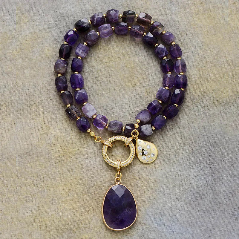 “Natural Amethyst Pendant Necklace | Healing Crystal Jewelry”